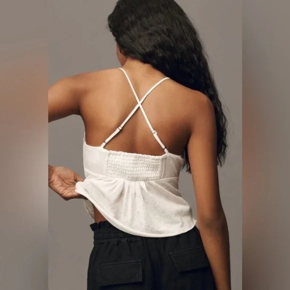 NWT Anthropologie Sheer Embroidered Cami Top White Large - Picture 3 of 5